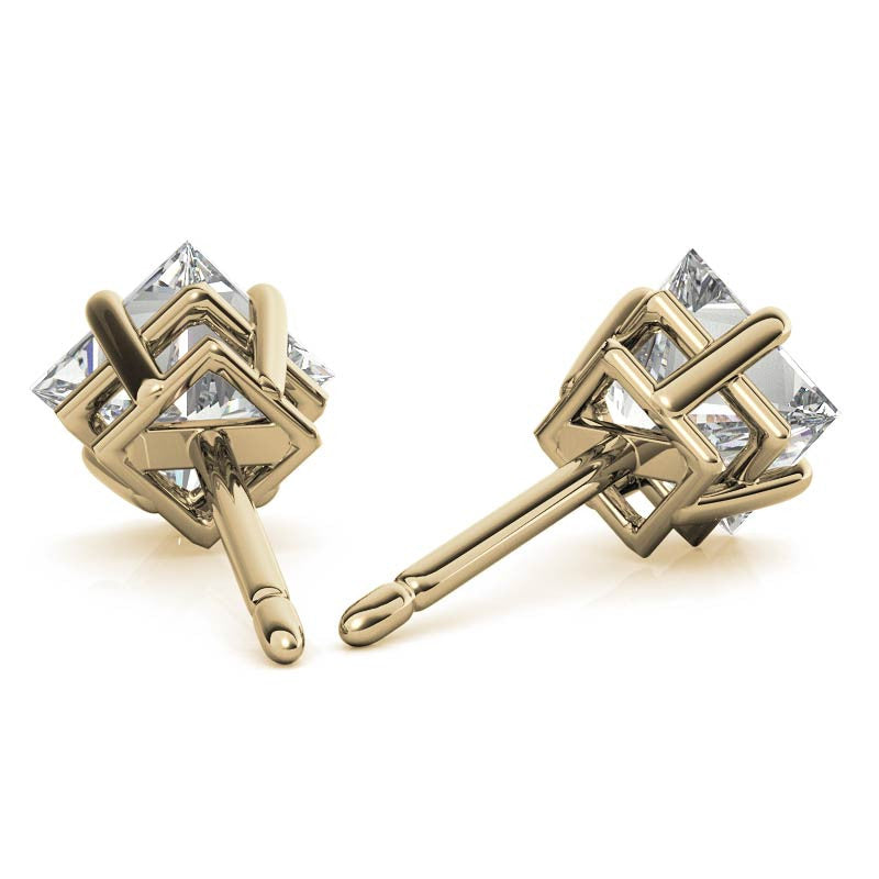 Princess Moissanite Basket "Corners Out" Stud Earrings