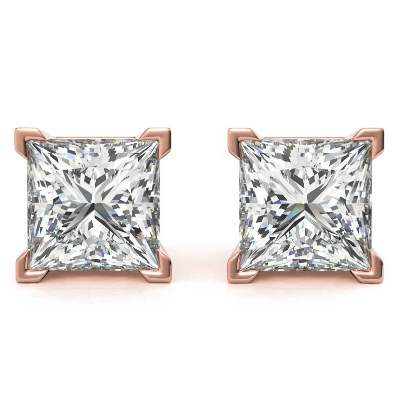 Princess Moissanite V-Prong Stud Earrings