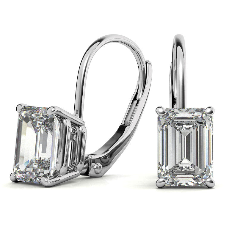 Emerald/Radiant Moissanite Basket Leverback Earrings
