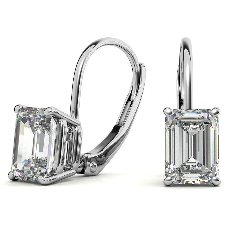 Emerald/Radiant Moissanite Basket Leverback Earrings