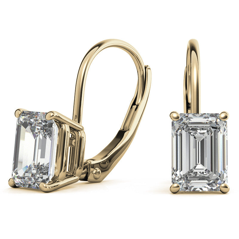 Emerald/Radiant Moissanite Basket Leverback Earrings