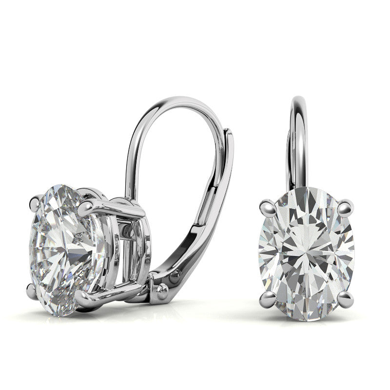 Oval Moissanite Basket Leverback Earrings