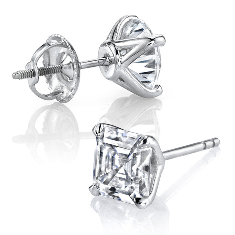 4-prong F1 Asscher Moissanite Stud Earrings