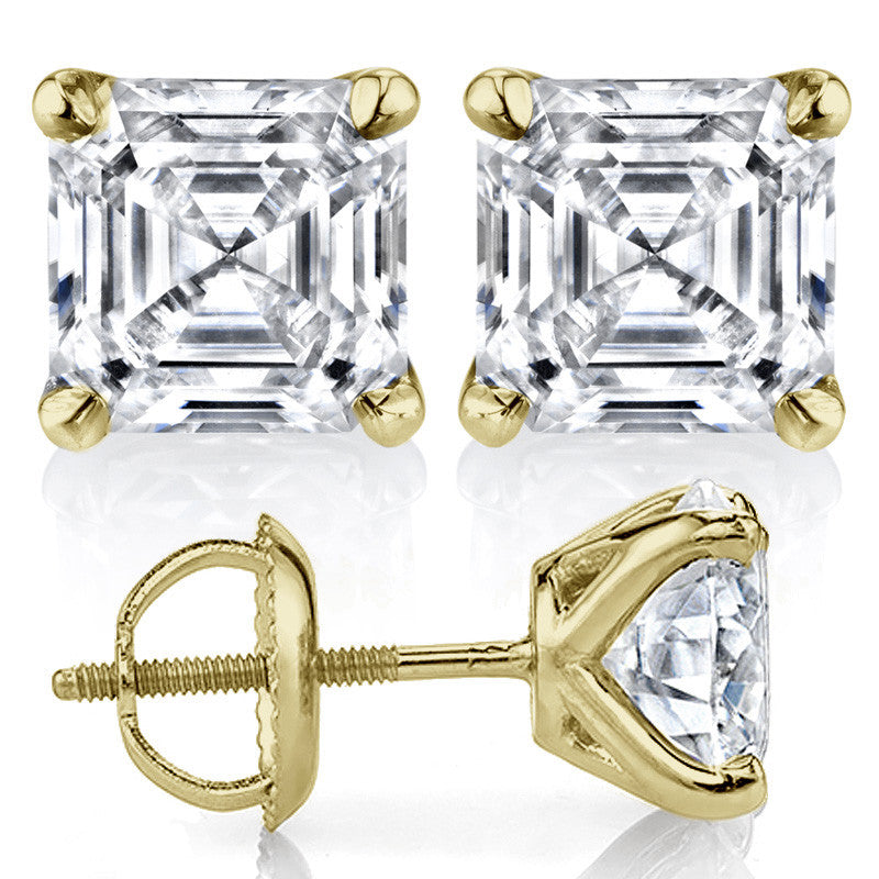 4-prong F1 Asscher Moissanite Stud Earrings