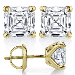 4-prong F1 Asscher Moissanite Stud Earrings