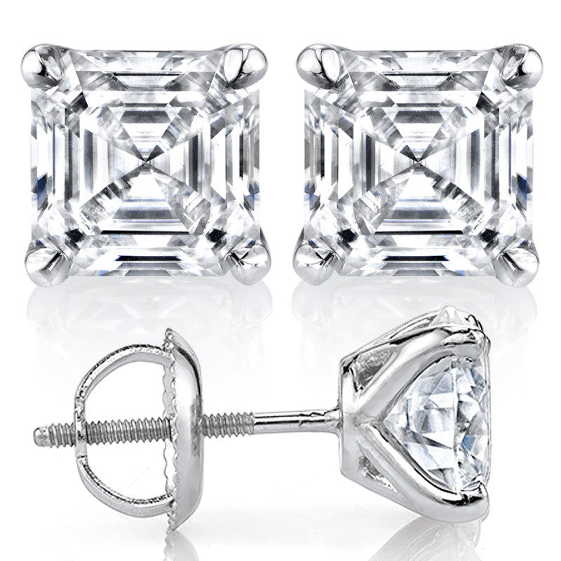 4-prong F1 Asscher Moissanite Stud Earrings