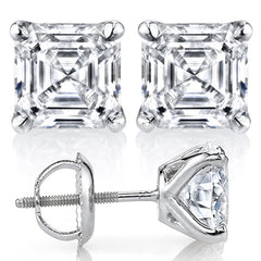 4-prong F1 Asscher Moissanite Stud Earrings