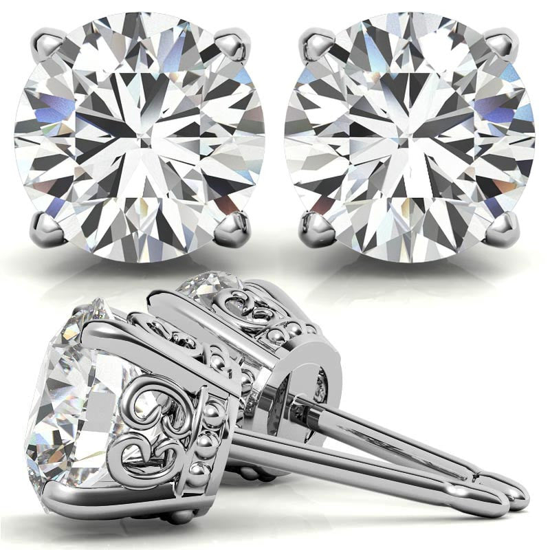 Scroll Butterfly Style Round Moissanite Stud Earrings