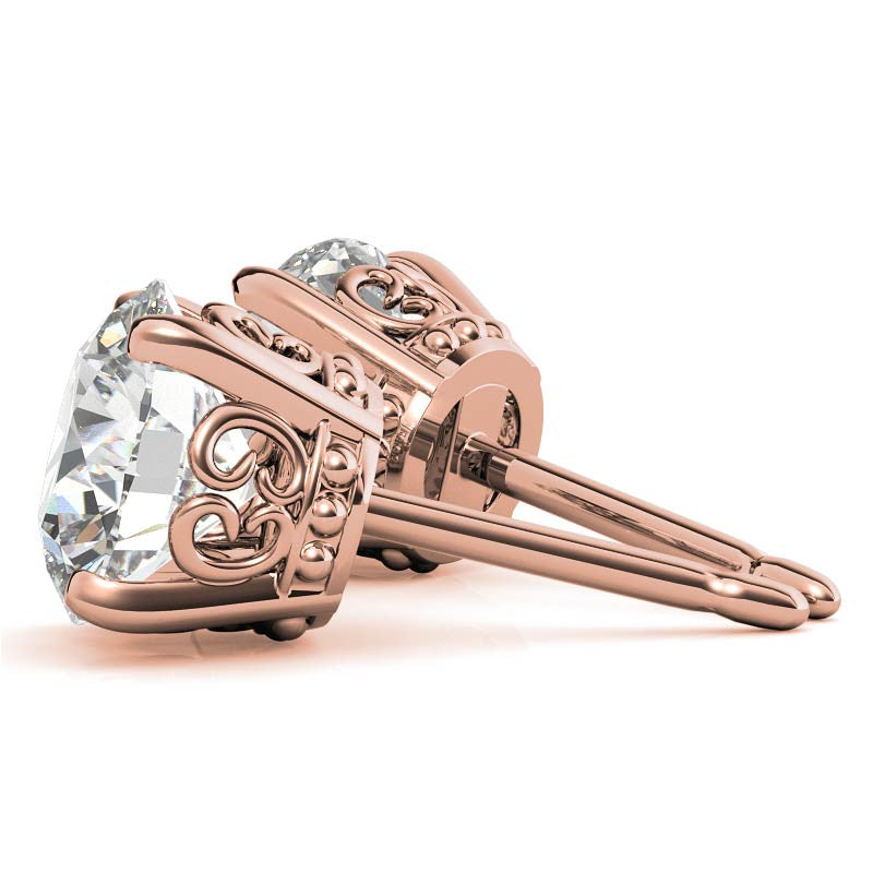 Scroll Butterfly Style Round Moissanite Stud Earrings
