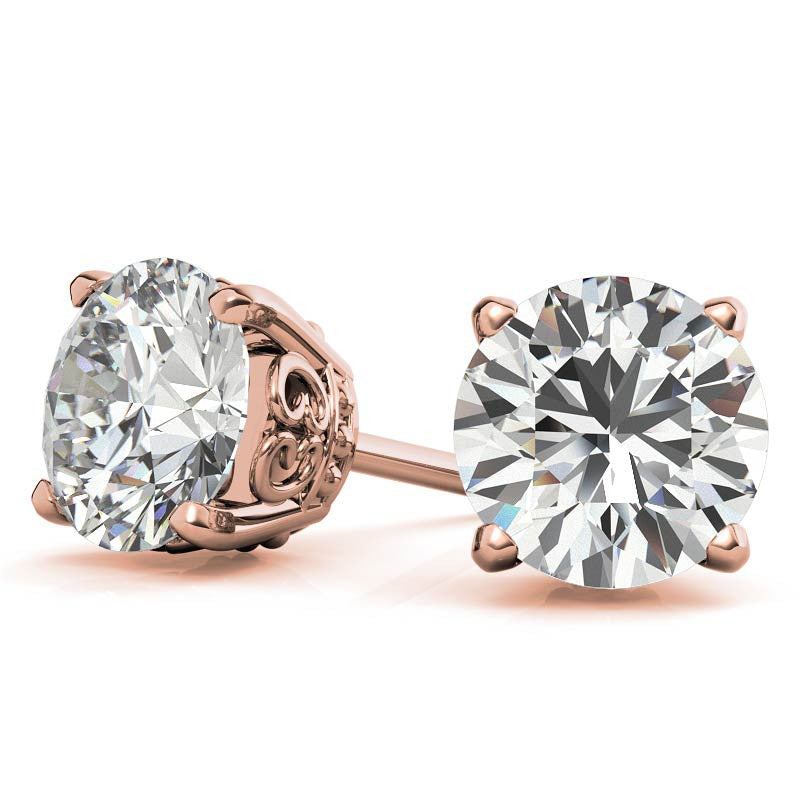 Scroll Butterfly Style Round Moissanite Stud Earrings