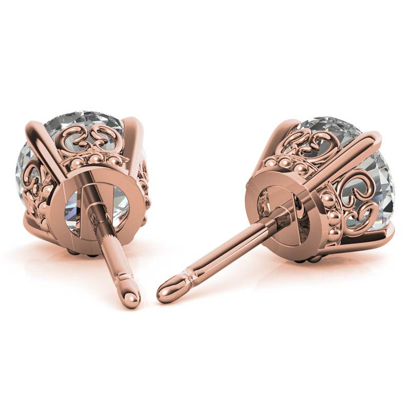 Scroll Butterfly Style Round Moissanite Stud Earrings
