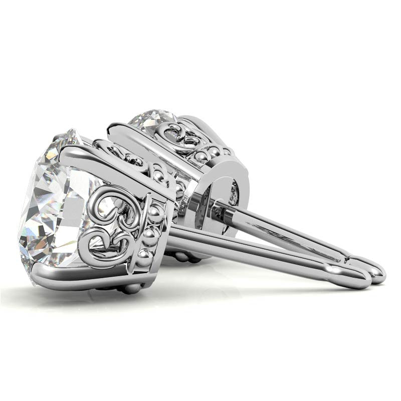 Scroll Butterfly Style Round Moissanite Stud Earrings