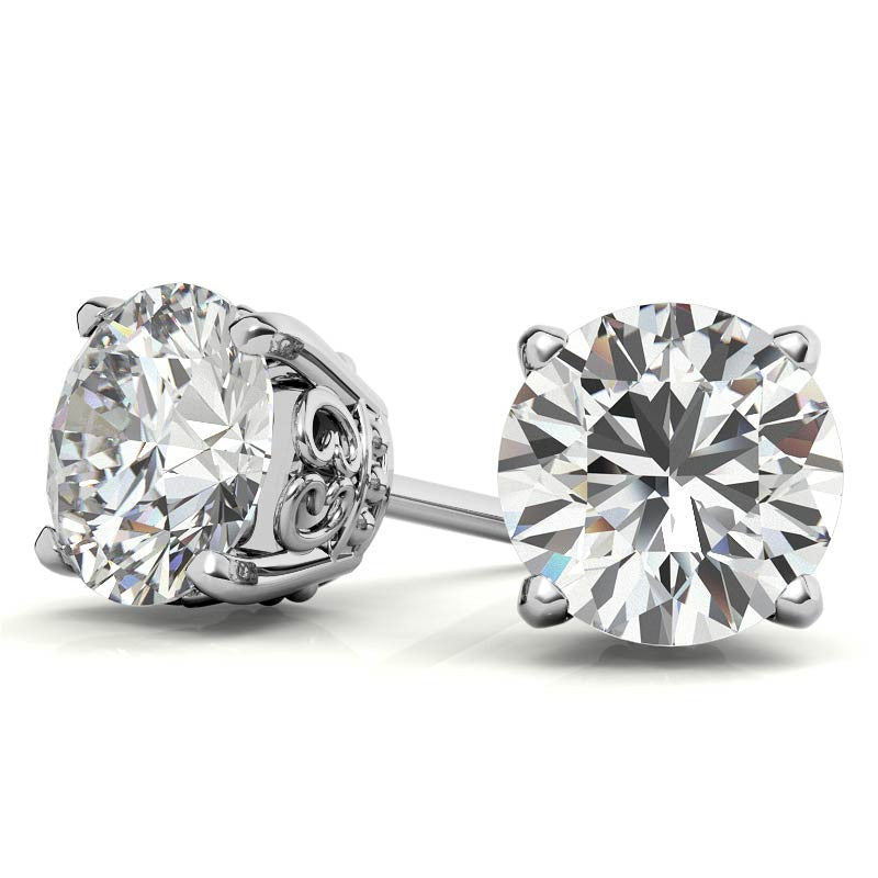 Scroll Butterfly Style Round Moissanite Stud Earrings
