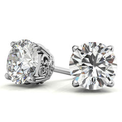 Scroll Butterfly Style Round Moissanite Stud Earrings