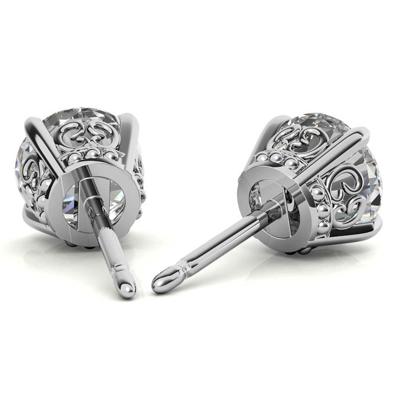 Scroll Butterfly Style Round Moissanite Stud Earrings