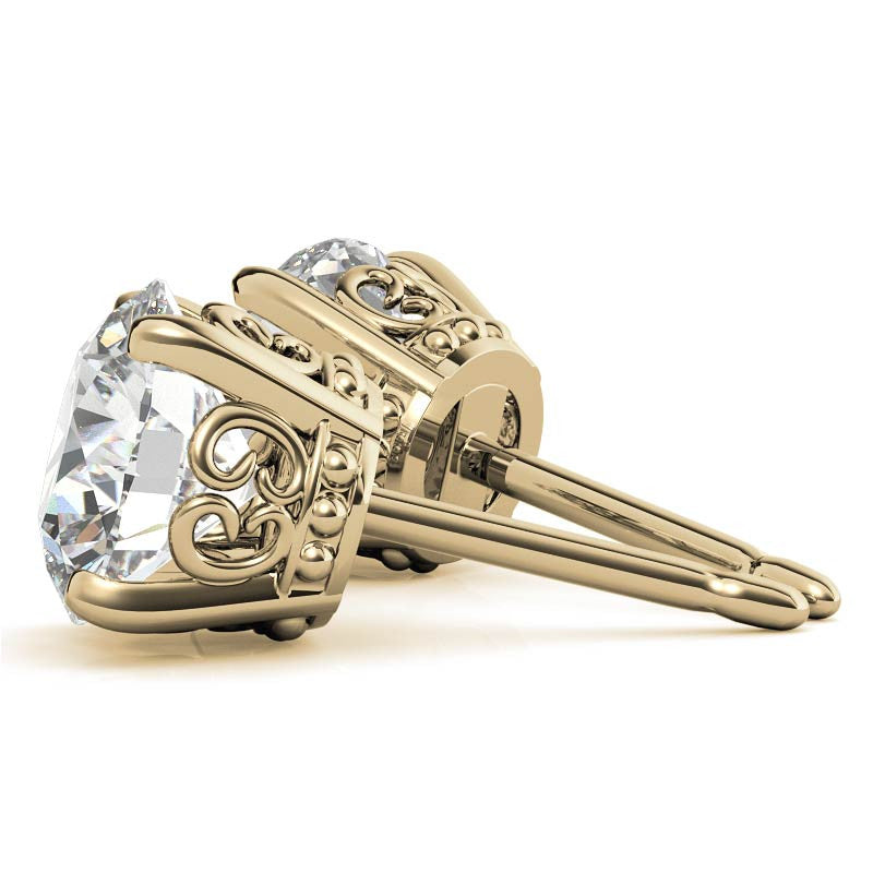 Scroll Butterfly Style Round Moissanite Stud Earrings