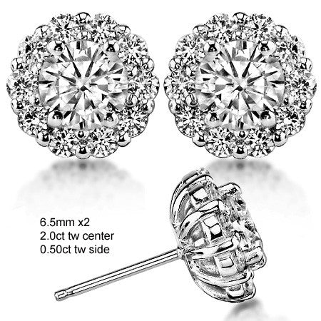 Round Moissanite Halo Earrings