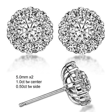 Round Moissanite Halo Earrings