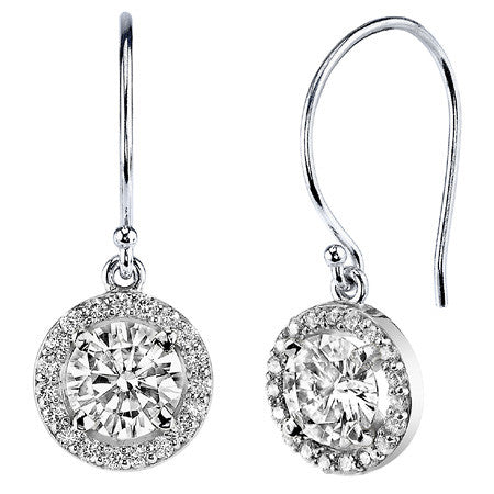 Round Moissanite & Diamond Halo Dangle Earrings