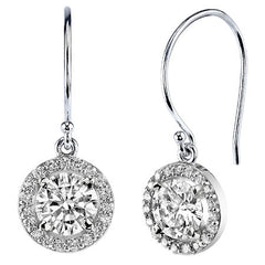 Round Moissanite & Diamond Halo Dangle Earrings