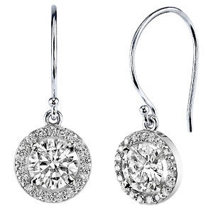 Round Moissanite & Diamond Halo Dangle Earrings