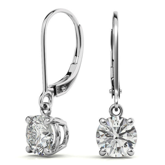 4-Prong Basket Round Moissanite Leverback Dangle Earrings