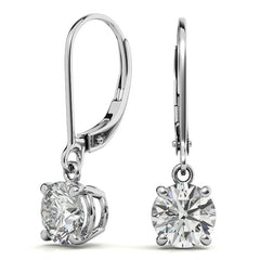 4-Prong Basket Round Moissanite Leverback Dangle Earrings