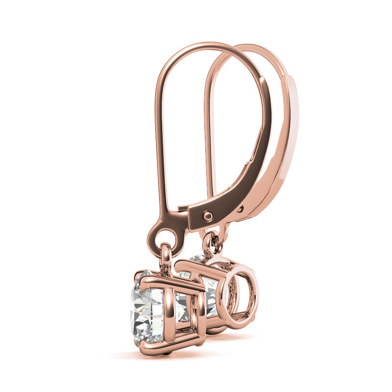 4-Prong Basket Round Moissanite Leverback Dangle Earrings