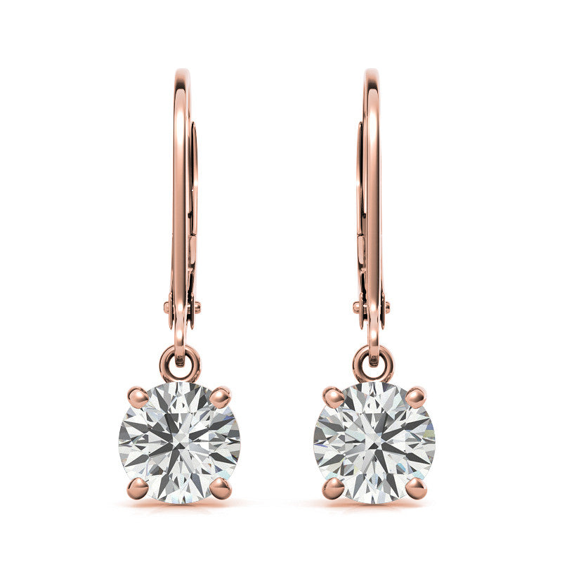 4-Prong Basket Round Moissanite Leverback Dangle Earrings