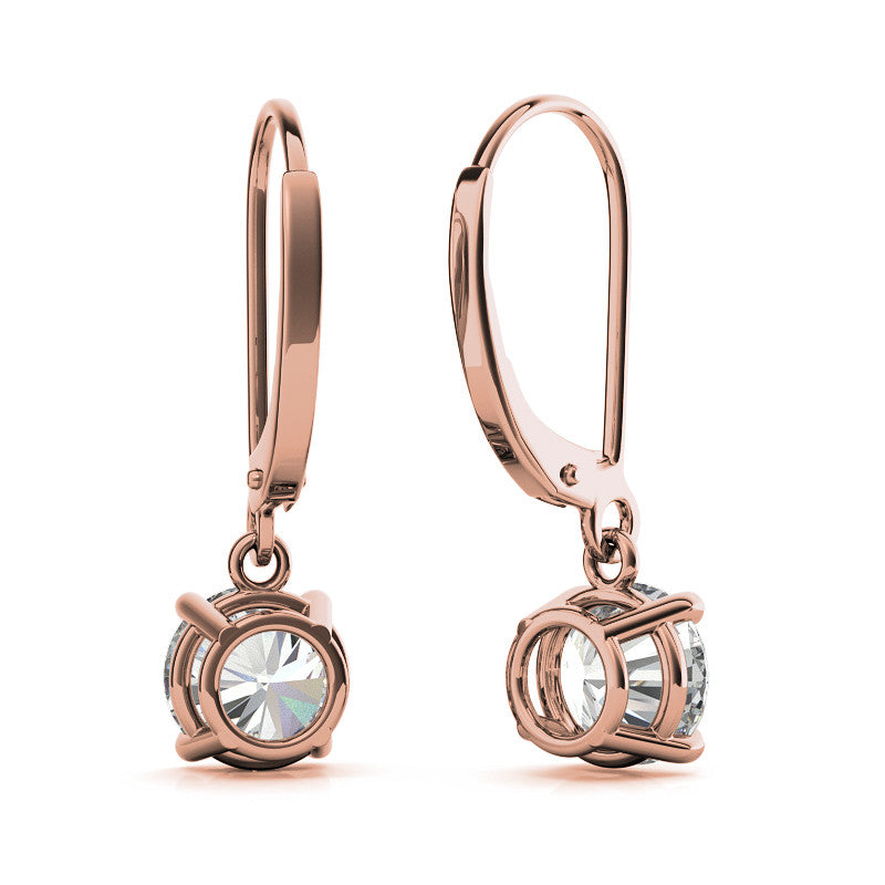 4-Prong Basket Round Moissanite Leverback Dangle Earrings