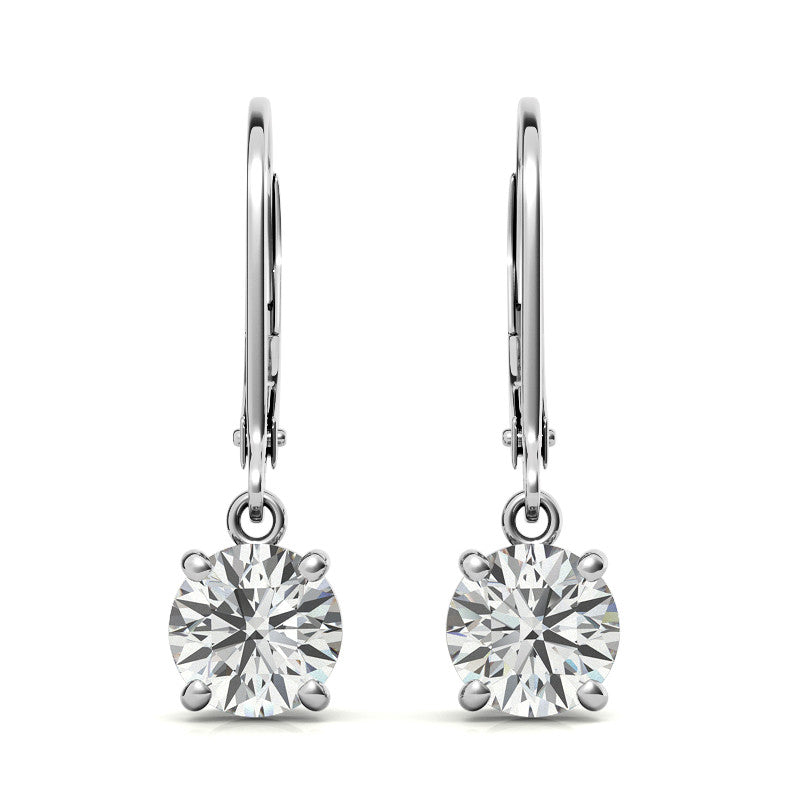 4-Prong Basket Round Moissanite Leverback Dangle Earrings