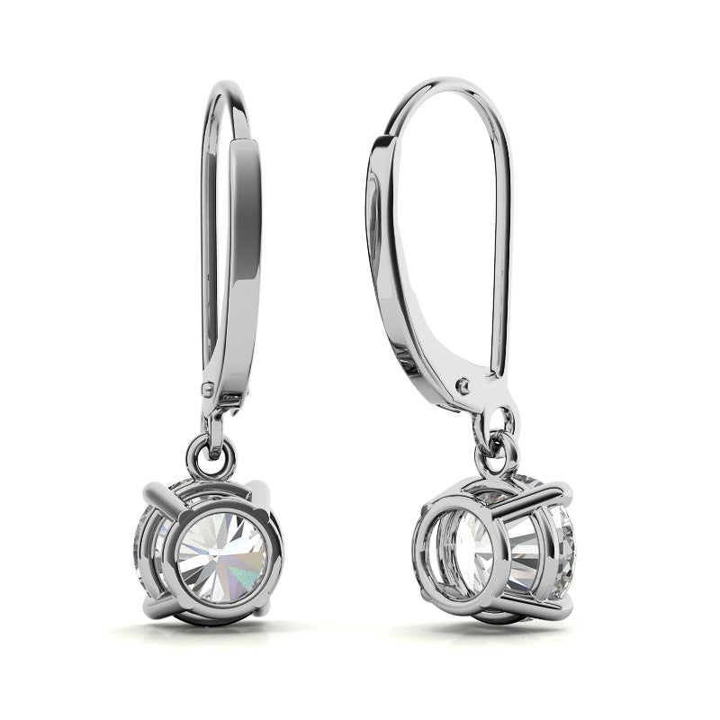 4-Prong Basket Round Moissanite Leverback Dangle Earrings
