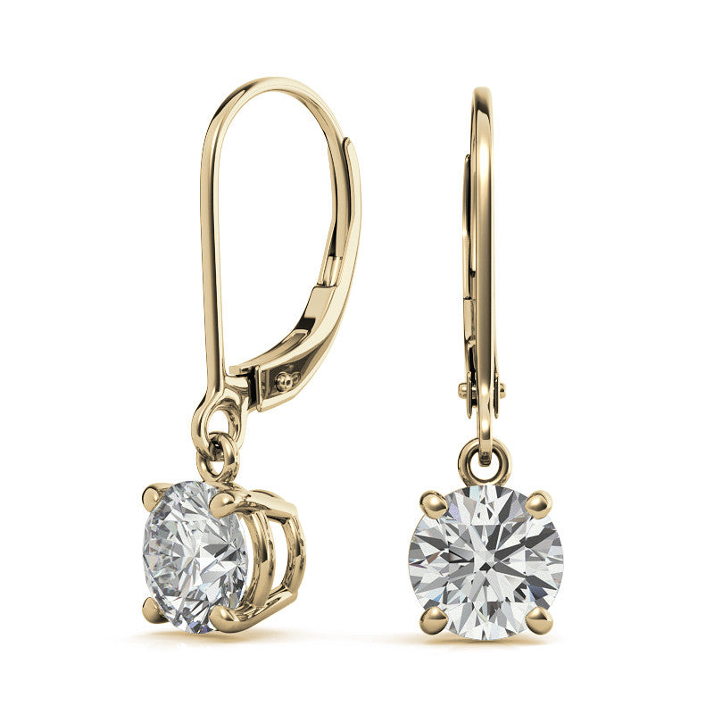 4-Prong Basket Round Moissanite Leverback Dangle Earrings