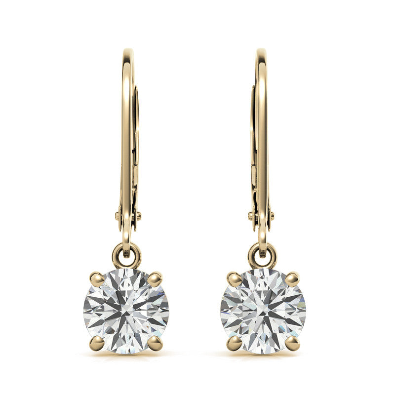 4-Prong Basket Round Moissanite Leverback Dangle Earrings