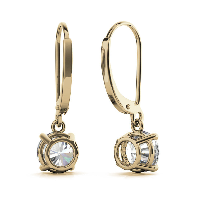 4-Prong Basket Round Moissanite Leverback Dangle Earrings