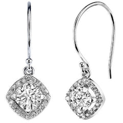 Cushion cut Moissanite & Diamond Halo Dangle Earrings