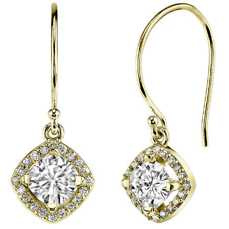 Cushion cut Moissanite & Diamond Halo Dangle Earrings