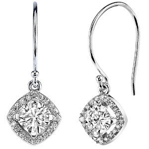 Cushion cut Moissanite & Diamond Halo Dangle Earrings
