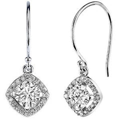 Cushion cut Moissanite & Diamond Halo Dangle Earrings