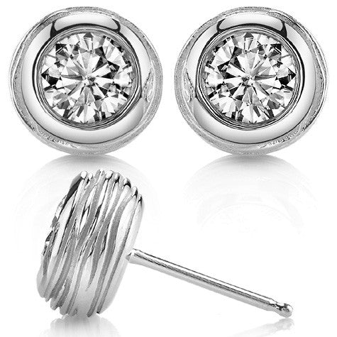 Round Bezel Bark Moissanite Stud Earrings