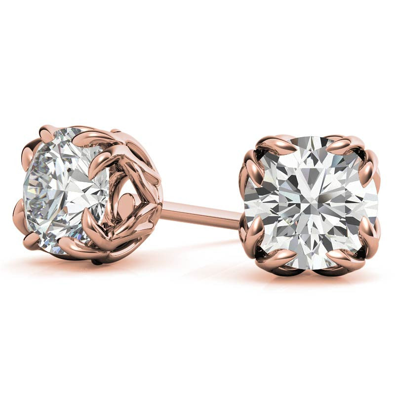 Double Prong Antique Round Moissanite Stud Earrings