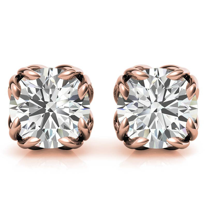 Double Prong Antique Round Moissanite Stud Earrings