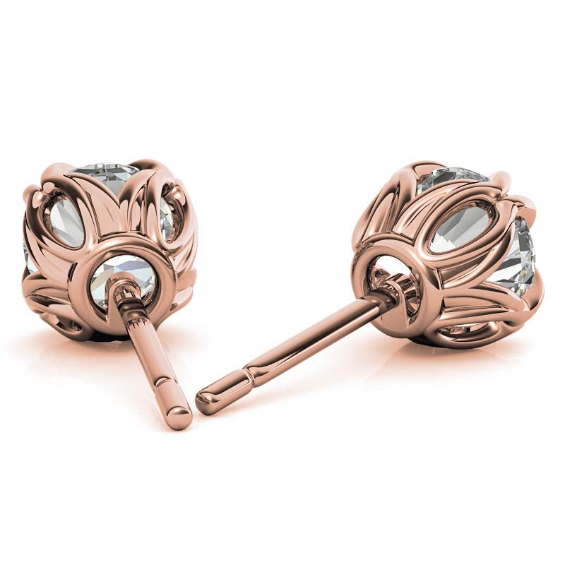 Double Prong Antique Round Moissanite Stud Earrings