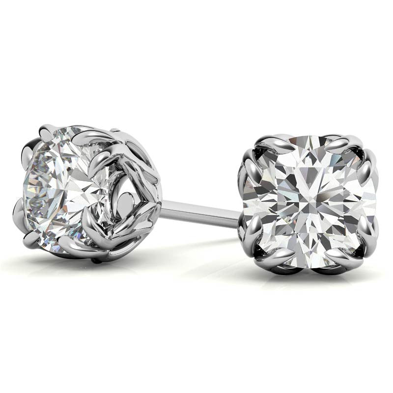 Double Prong Antique Round Moissanite Stud Earrings