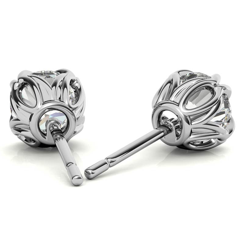 Double Prong Antique Round Moissanite Stud Earrings
