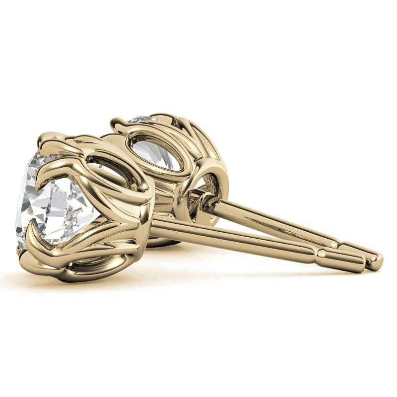 Double Prong Antique Round Moissanite Stud Earrings