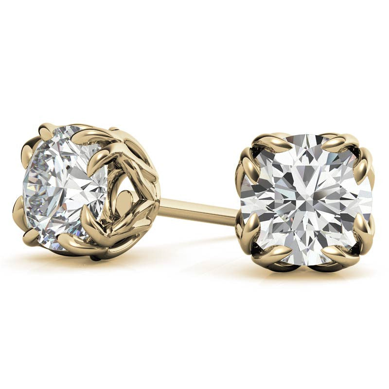 Double Prong Antique Round Moissanite Stud Earrings