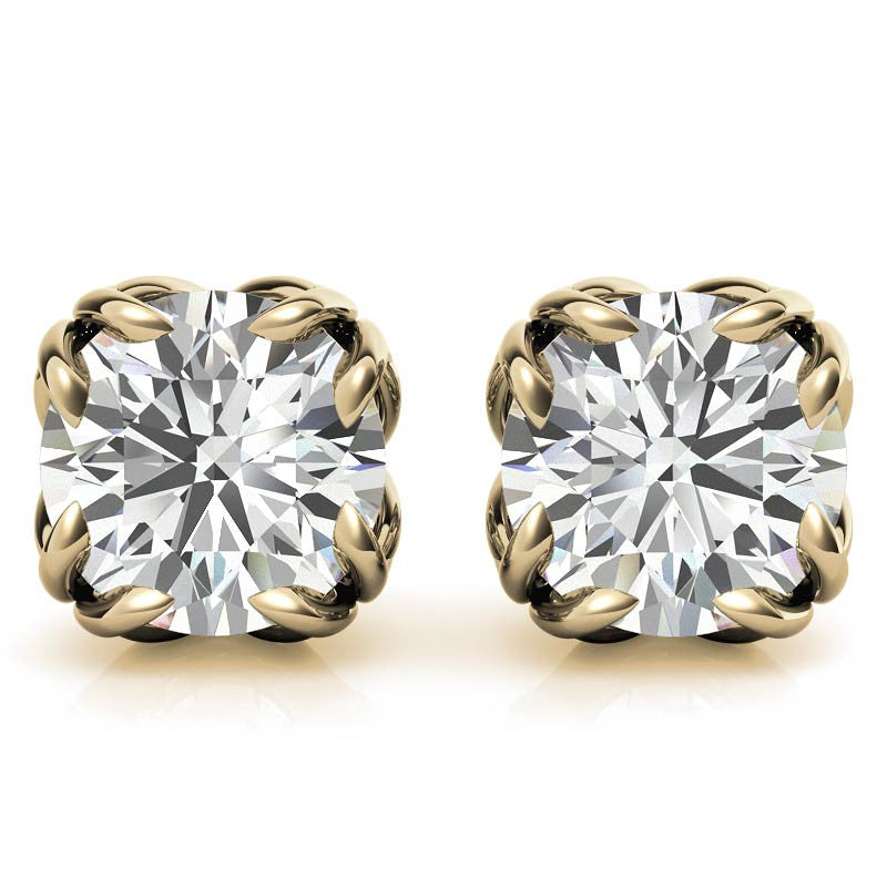 Double Prong Antique Round Moissanite Stud Earrings