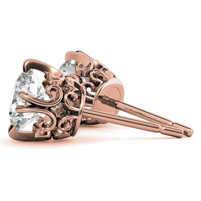 Vintage Antique Double Prong Round Moissanite Stud Earrings