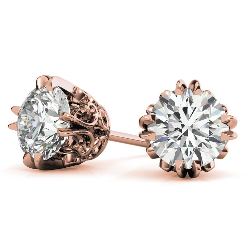 Vintage Antique Double Prong Round Moissanite Stud Earrings